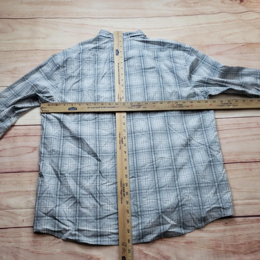 Banana Republic Shirt Mens Large Gray Plaid Long Sleeve Button Up Untucked Fit